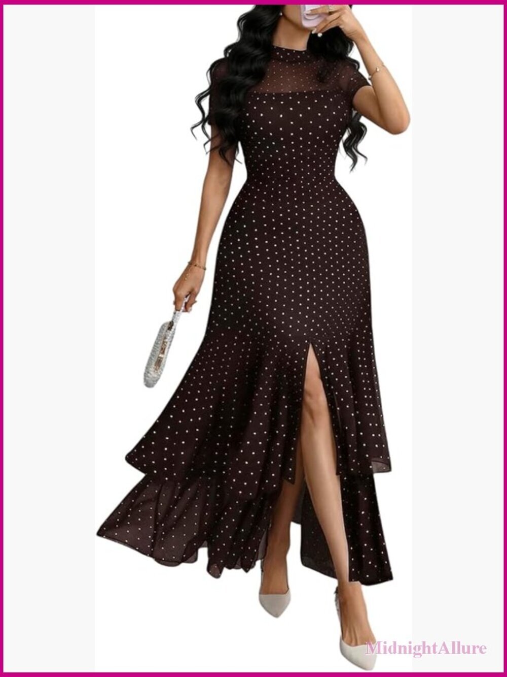 Women's Mesh Tiered Ruffle Dress A-Line Front Split Flowy Elegant Party
